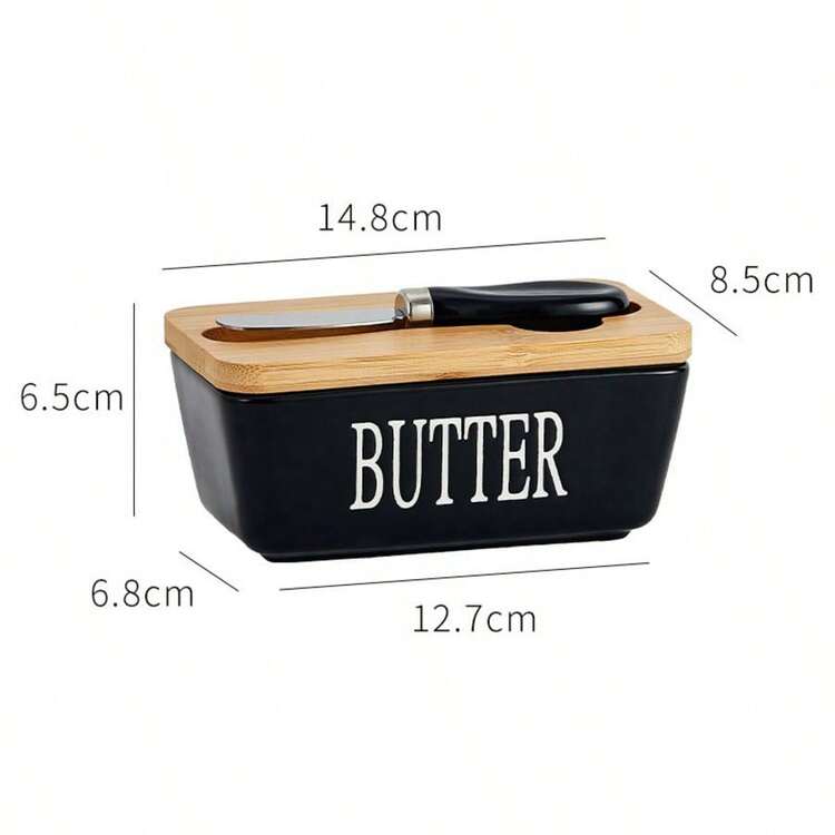Bộ 1 đĩa đựng bơ bằng gốm có nắp tre và dao - Hộp đựng bơ kín bằng silicon cho mặt bếp và tủ lạnh - Thích hợp để nướng và làm quà tặng - Nhiều màu - Xem 14