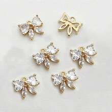 2/4/6pcs Copper-Plated Zirconia Bowknot Pendant, Vintage Hair Clip Earring Necklace Brooch DIY Jewelry Accessories Valentines - Multicolor - View 9