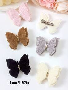 10 piezas de Pinzas para el cabello con mariposas de peluche de doble capa de colores aleatorios de otoño/invierno, accesorios para el cabello con alas texturizadas de unicolor con lunares y strass, adornos para la cabeza dulces para niñas para uso diario y fiestas - Multicolor - Ver 5