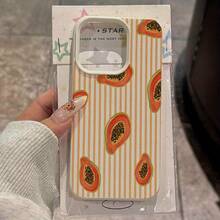 Phone Case: Orange Papaya Stripe Full-Body TPU Case For IPhone 16 Pro Max/14/16 Plus/15/13 Pro/12/11 - Stylish And Shockproof Protective Cover,Suitable For IPhone17 Air - 白色 - 查看 4