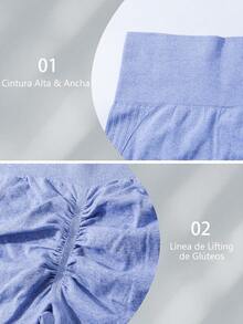 CEEMACE Conjunto Deportivo Mujer de 3 Piezas de Yoga Brasier + Licras deportivas Cintura Alta Control Abdominal Elástico para Jogging Deportes Entrenamiento - azul - Ver 2