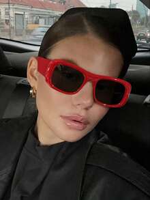 1 PC Women's Fashion Glasses Protection Casual Retro Large Square Red Aviator Frame Vintage Glasses Suitable For Holiday Trips And Everyday Outfits - Multicolor - View 8