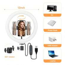 12-Inch Live LED Ring Fill Light | Multifunctional Photography Light, With 180cm Adjustable Stand And Universal Phone Clip, USB Power Supply, Three-Color Switchable, It Is Perfect For Makeup, Video Recording And Halloween Party Live Broadcast. This Universal Stabilizer Allows DIY Compatibility With More Ring Lights And Is Compatible With Cameras. - Black - View 3