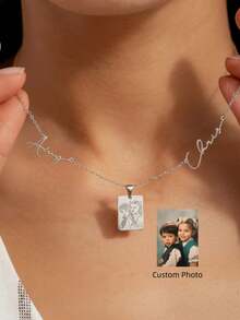 Custom 2 Names Necklace , Personalized Photo Engraved Necklace, Custom Picture Engraving, 18k Stainless Steel Necklace ,Gold /Sliver Portrait Pendant, Personalized Family/Pet Jewelry, Perfect Gift - Multicolor - Customize Your Name + Picture - View 7