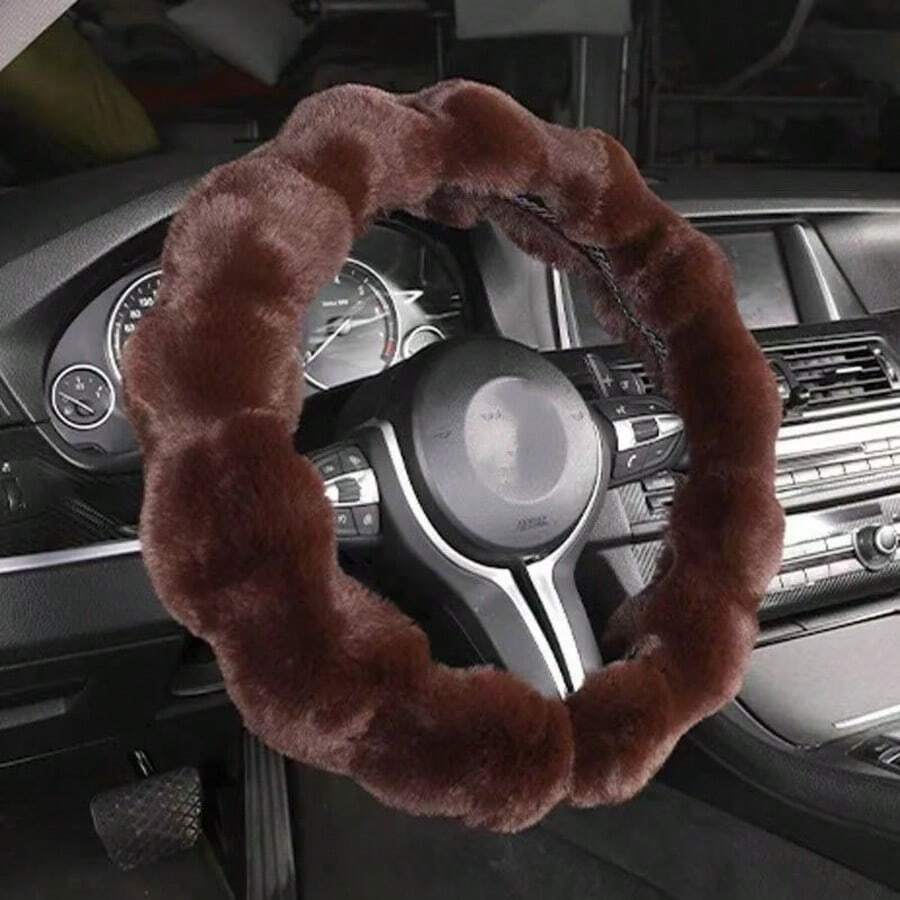 Soft Fluffy Bubble Steering Wheel Cover Warm Comfortable No Inner Ring Car Steering Wheel Protector Winter Driving Essential Accessories 1pcs - 咖啡棕 - 查看 1