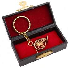 Miniature Musical Instrument Keychain With Case Brass Mini Collectible Figurines Replica Key Ring Birthday GiftsChristmas - Móc khóa kèn Pháp 1,38" - Xem 5