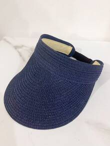 可调节空顶草帽，新款夏季时尚男女通用防紫外线可折叠宽边太阳帽，休闲百搭波西米亚复古街头优雅风格，涤纶面料，春夏