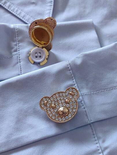 2 Stück/Set elegante Diamant-Bärenkopf Knopfabdeckungen, Hemd Knopfabdeckungen zum Aufclipsen, Mode Kristall Manschettenknöpfe Abdeckung, geeignet für Smoking und Hochzeitskleider Dekoration