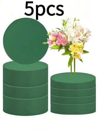 5 gröna blommiga svampblock - 10,16 cm runda, torra och våta, styva svampar med lager på lager, lämpliga för konstgjorda blommor, bröllop, påsk, fester och trädgårdsdekorationer - robust bas, lätt att skära, inga batterier/ström krävs, hantverk och blomsterarrangemang (långvarig).