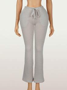 Inmen Fall Brown Long Pants Basic Knitted Striped Barrel Pants Going Out Beach For Women - Apricot - View 2