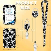 Black White Smi.Ley Face Lanyards For ID Badges, Hippie ID Badge Holder With Lanyard Retractable Badge Holder/Reel Lanyard, Teacher Student Office Gifts,BlackWhiteSmi.LeyFace - 黑白笑臉 - 查看 5