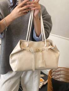 Elegante bolso tote de cuero PU para mujer, diseño vintage con hebilla de cinturón y lazo de ala, bolso de hombro de gran capacidad de moda europea y americana, adecuado para negocios casual, ir al trabajo, compras, citas, regalo - Multicolor - Ver 16