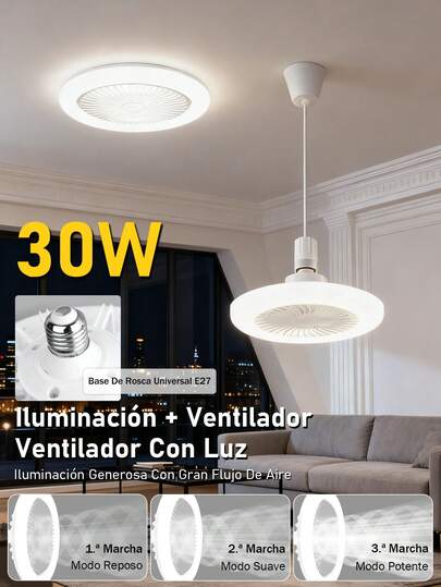 Lampara Ventilador, Ventilador De Techo E27,Foco Led Ventilador Abánico Techo, Lámpara Silenciosa  Ventiladores Luces , lámpara de ventilador para habitación, salón, comedor, dormitorio