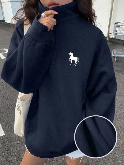 1 قطعة بلوزة بياقة عالية وسحاب نصفي مناسبة للمراهقات، تصميم عصري وملائم