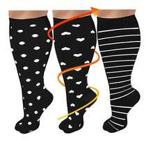 3 Pairs Plus Size Compression Socks - Enhance Performance And Recovery, 15-20 MmHg Compression Benefit, Wide Calf Fit, Improves Foot Blood Flow, Perfect For Running, Cycling, And All Sports, Unisex Design, Fall - Black and White - View 7