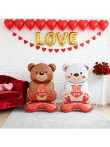 Bóng bay lá kim loại đứng 58 inch, được thiết kế với dòng chữ "Anh yêu em", thích hợp làm quà tặng ngày lễ tình nhân, đám cưới, sinh nhật, Giáng sinh và ngày lễ, trang trí tiệc ngày lễ, bóng bay quà tặng ngày lễ | Thiết kế vui nhộn | Bóng bay bền, bóng bay hình gấu - Nhiều màu - Xem 2