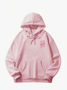 女士时尚秋冬连帽套头卫衣，柔软舒适，保暖内衬，休闲百搭。学院风印花图案，尽显青春活力。适合跑步、休闲、聚会、派对等各种场合。秋冬季保暖舒适，适合跑步、运动等活动。宽松加厚连帽设计，街头风十足，户外穿着也十分合适，是秋冬季的理想之选。 - 粉色 - 查看 4