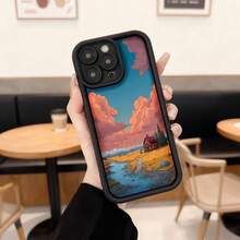 Cubierta de teléfono con diseño de paisaje al atardecer en tonos naranja y azul para iPhone 14 Pro Max funda protectora resistente a golpes ideal para uso diario en cafeterías y exteriores Aplicable a los teléfonos de la serie Apple y Galaxy - Burdeos - Ver 1