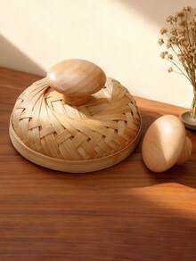 2个装木质单孔抽屉拉手，圆形球形和方形卡通风格木质橱柜/衣柜把手，适用于儿童房 - 胡桃木櫸木 - 查看 2