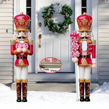 2 Peças Decoração Externa de Quebra-Nozes de Impressão Plana 2D - Placas de Jardim de Quebra-Nozes de Natal, Quebra-Nozes de 29,5 polegadas segurando coração rosa e bastão de doces para jardim, quintal, pátio, gramado e suprimentos para festa de Natal externa