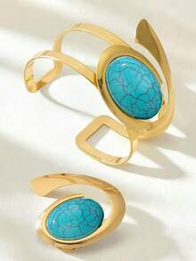 1 Set de joyería regalo con pulsera y anillos de metal exagerados incrustados con perlas, mini accesorios - Blanco - Ver 8