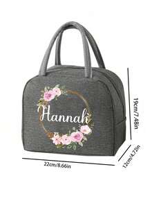 Customizable Text & Name Lunch Bag, Floral Wreath & Letter Pattern, Large Capacity Portable Lunch Bag, Suitable For Commuting, Outdoor Camping, Travel Picnic, Can Hold Breakfast, Lunch, Dinner, Fruits & Drinks, Portable Lunch Bag, Great Gift For Family, Friends, Couples, Christmas, Birthday - Multicolor - View 6