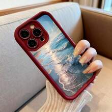 Funda para teléfono con borde protector color negro con estampado de playa y olas al atardecer para uso diario y viajes - Blanco - Ver 6