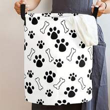 动物爪印和骨头图案收纳篮，带提手，耐用聚酯纤维材质，家居装饰收纳盒，可用于存放书籍、礼品、宠物主题房间装饰、家居装饰和收纳、宠物收纳、方便携带的提手、洗衣篮、脏衣篮、衣物收纳整理、衣物篮、洗衣篮、衣物篮、趣味设计、坚固耐用 - 骨頭爪印 - 查看 4