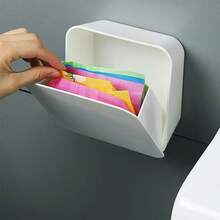 1 pièce Boîte de rangement murale inclinée, fabriquée en matériau ABS imperméable, anti-poussière et résistant aux taches pour la salle de bain, le rangement des tampons de maquillage et hygiéniques, le distributeur de papier-mouchoir, sans perçage requis pour le collecteur de déchets d'angle ou latéral - Multicolore - Voir 4