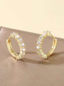 1 par de pendientes minimalistas y elegantes con twist geométrico redondo de cobre y circonita cúbica, regalo para una cita