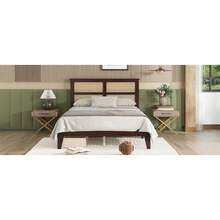 Full Size Bed With Rattan Headboard & 2 Storage Drawers, Solid Rubber Wood Bed Frame With Enhanced Support Slats, Platform Bed In Espresso (Mattress Not Included) - Espresso + Gỗ cao su + Đầy đủ - Xem 10