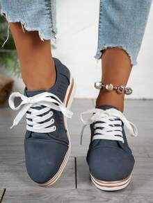 Women's Spring/Autumn Fashion Lace-Up Platform Wedge Heel Casual Shoes - Royal Blue - View 3