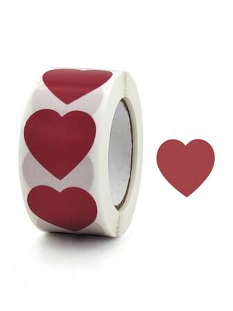 500张/卷 红色心形贴纸标签，适合情人节装饰，可爱贴纸，文具用品，礼品包装贴纸，情人节