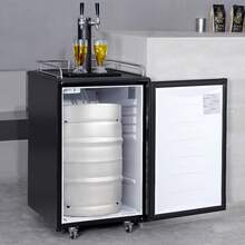 Beer Kegerator, Dispensador de cerveza de barril de doble grifo, Refrigerador de barril de tamaño completo con estantes, Cilindro de CO2, Bandeja de goteo y riel, Control de temperatura de 32 °F- 50 °F, Capacidad para 1/6, 1/4, 1/2 barriles, Negro - 32 °F - 50 °F - Ver 9