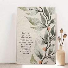 Framed Lyrics Floral Watercolor Canvas Wall Art Poster - "Isn't It Pretty To For THINK Perfection Is All Along Invisible Stringing You To Me" Song Quote, Green Foliage & Pink Flowers Design, Modern Aesthetic Music-Themed Gift For Swifties, Home Office, Living Room, Bedroom Decor, Artistic Print, Highquality Print, Decorative Print, Music Lovers, 2D Flat, Perfect For Room Decor - 框架 - 查看 1