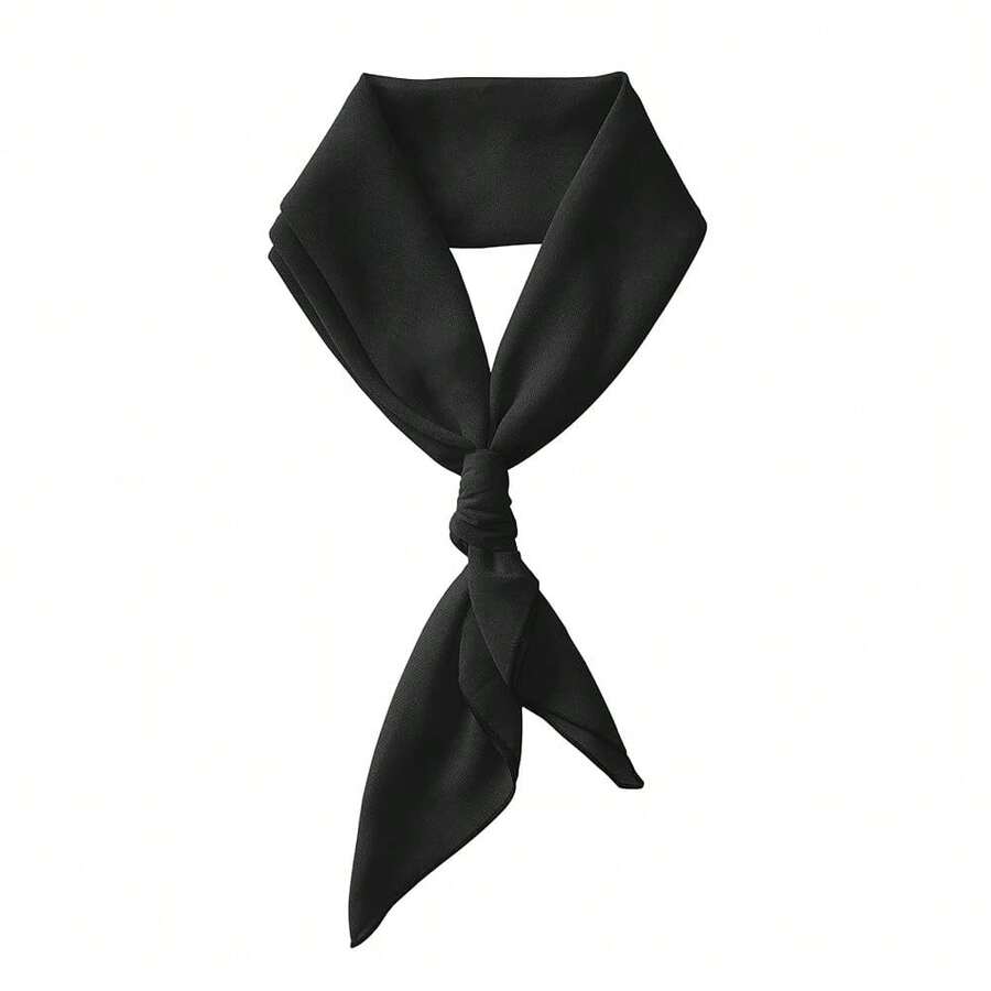 Lastclream Chiffon Square Neck Scarves For Women Handkerchief Retro Satin Ribbon Scarf For Hair Wrapping 23.6inch 26inch,26inchChiffon-Black - 26吋雪紡-黑色 - 查看 1