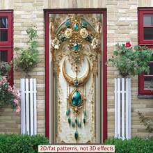 2D涤纶斋月门帘，1件装，精美华丽的墙面装饰，饰有金色细节、蓝色宝石元素和精致花朵，开斋节拍照道具及用品，适用于穆斯林斋月和宰牲节庆祝活动，伊斯兰主题节日装饰 - 彩色 - 查看 11