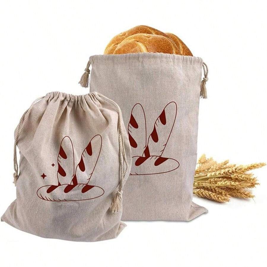 Linen Breads Bags, 2 Pack Reusable Natural Unbleached Linen Breads Storage Bags Drawstring Breads Bag Homemade Bread, Sourdough Bread, 11x 15 Inch. - ban đầu - Xem 1