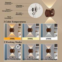 1/2/4 Pcs Dual-Head LED Motion Sensor Wall Light, LED Night Light With Motion Detection, Indoor Motion Sensor Wall Lamp, Wireless LED Wall Light, Wall Lamp, Battery-Powered,Adjustable Three-Color Dimming, Suitable For Living Room, Bedroom - Multicolor - View 11