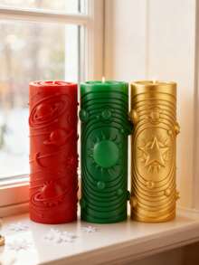 DIY Relief Column Silicone Mold (Tai Chi/Abstract Geometric/Star/Moon) - High Column/Cylinder Shape, Easy To Demold | Fits Candle Making, Soap Crafts, Decorative Wax & Handicrafts | Perfect For Handcraft Enthusiasts, Creative Ornaments & Craft Production Tools