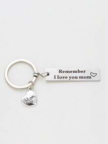 1pc Stainless Steel Rectangular Keychain "Remember I Love You Mom", Mother's Day For Mom With Heart & MOM Pendant Keychain Backpack For School Car Accessories Cute Goth Y2k Christmas Gift Ideas Bag Lanyards With Id Holder Car Accessories Bag Charms - Silver - View 4