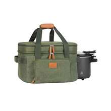 Double Layer Insulated Travel Carrier For 68 Quart Oval CrockPot With Support Pad And Adjustable Straps Top Zip Compartment And Front Pocket For Utensils Ideal For Outdoor Cooking Camping Picnics And Family Gatherings Green - 如圖 - 查看 1