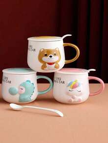 1PC 10OZ Embossed White Ceramic Mug With Lid Set, Coffee Cup, Tea Cup, Multi-Functional Tableware For Home, Office, Parties, Usable All Year Round