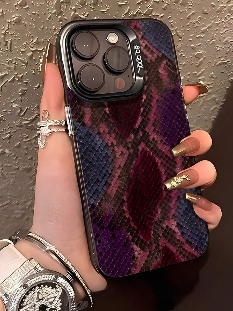 Purple And Black Interspersed Snake Skin Texture Phone Case Suitable For Compatible With Iphone17,17AIR,16,16e,15, 14, 13, 12, 11 PRO MAX, X, XS, PLUS, Case Suitable For Compatible With Samsung Galaxy S22/23/24/S25 Ultra/FE+ - 彩色 - 查看 1