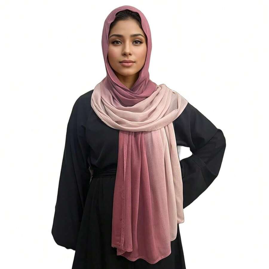 Gradient Dual Color Scarf,Elegant Ombre Headwraps Hijab, Modal Cotton Feel Lightweight Sunscreen Shawls For Women,8#Opink - 8#粉紅色 - 查看 1