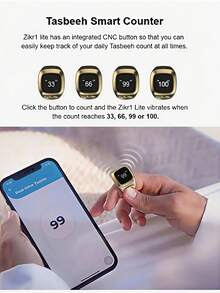 1个时尚智能祈祷戒指，计数戒指，念珠，5个时间提醒，方向指引，USB充电，电池续航时间长，OLED屏幕显示，适用于祈祷计数、节日礼物等。 - 多色 - 查看 9