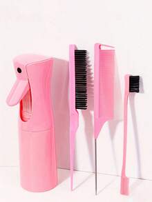 4件套美发造型工具套装：喷雾瓶、2个尖尾梳、蓬松梳、眉梳、尼龙双面造型梳和边缘刷、迷你喷雾瓶、发刷、梳子 - 彩色 - 查看 11