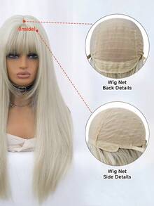 Synthetische hellgraue gerade Perücke, aus Fasern hergestellt, geeignet für den täglichen Gebrauch, natürliches und realistisches Aussehen (ohne Zubehör). - Hellgrau - Übersicht 7