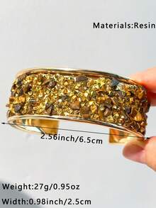 1pc Classic Glamorous Gold Glitter Tie Dye Women Resin Bracelet With Transparent Gold Foil Accent, Versatile Jewelry For Formal Occasions, Elegant - Multicolor B - View 5