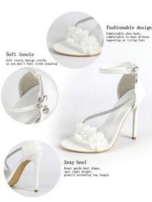 SOLE STORY Women's Tie-Dye 3D Flower & Rhinestone Decor Open-Toe Stiletto Heels, Sweet Party Style, Multicolor Gradient Patent Leather High-Heeled Sandals,Spring Summer Outfits - White - View 6